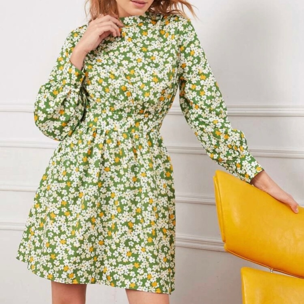 Retro vibe floral A-line dress